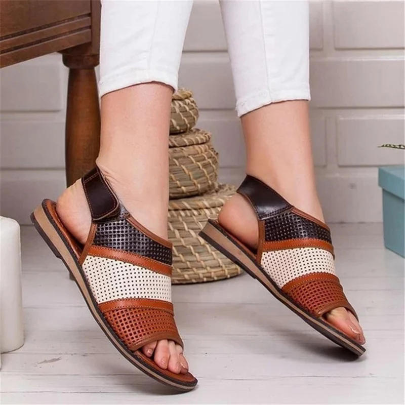 

MCCKLE Women Summer Flat Sandals Ladies Ankle Buckle PU Beach Shoes Woman Slingback Peep Toe Casual Fashion Female Shoes 2020