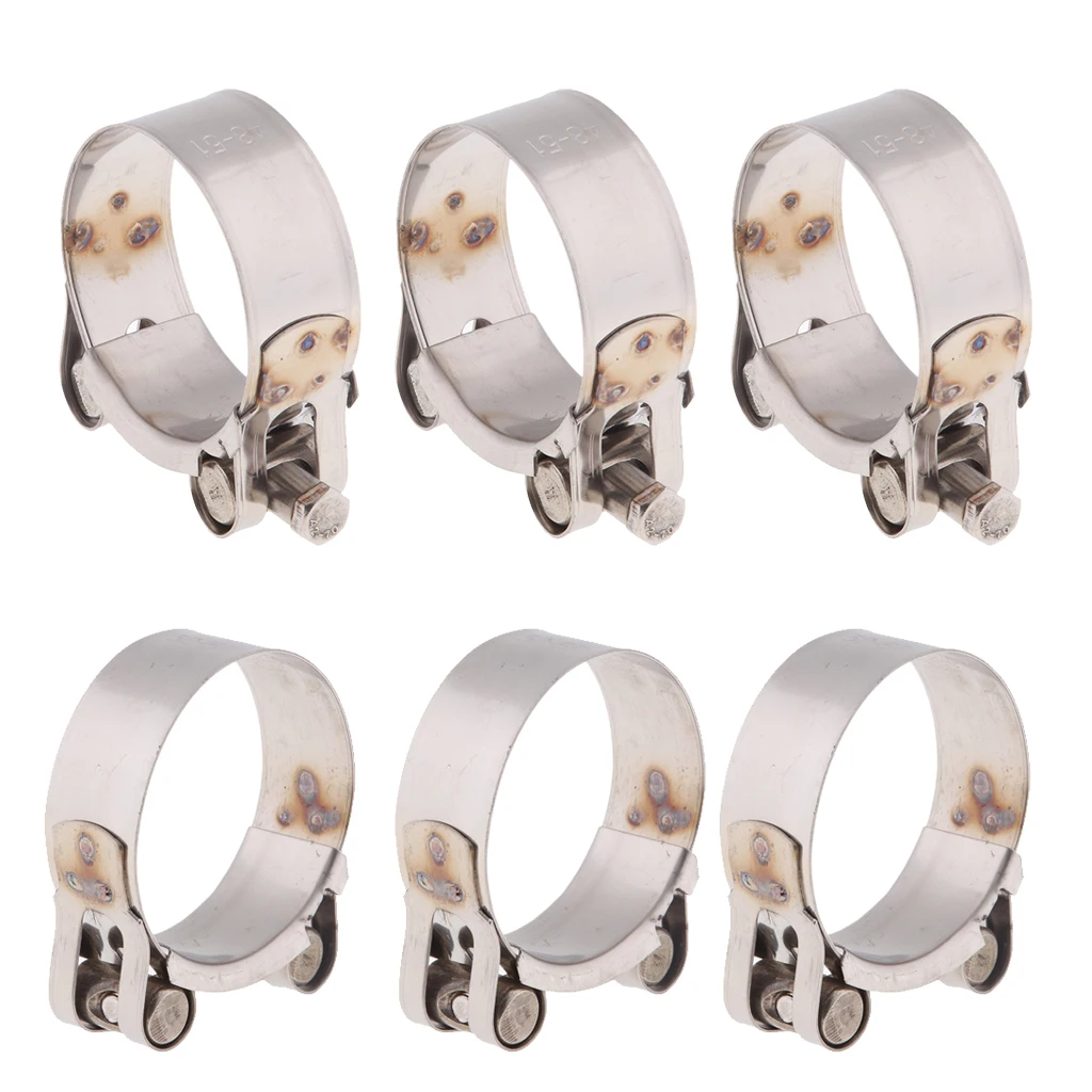 6pcs Universal Clamp For Motorcycle Exhaust Pipe - Stainless Steel 48-51mm / 52-55mm