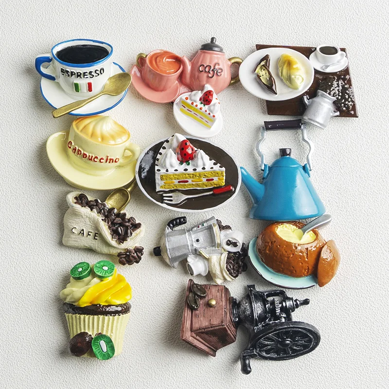 3D Food Macarone Coffee Refrigerator Paste Magnetic Coffee Cake Kettle Fridge Magnet Collection