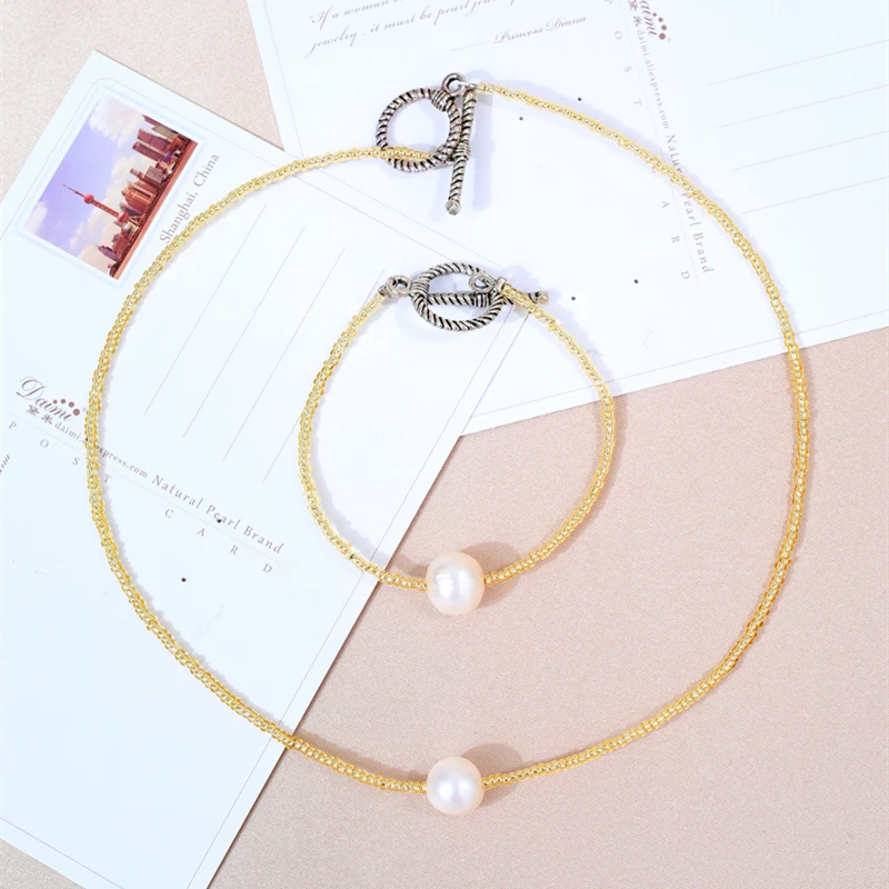 

DAIMI 11-12mm Threaded Freshwater Pearl Jewelry Sets Pearl Sets For Women