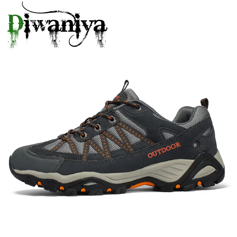 Dark Gray Orange Mountains Classic Style Large Size 35-46 Men Hiking Shoes Lace Up Men Sport Shoes Outdoor Jogging Trekking Sneakers Walking Shoe - Цвет: Dark Gray Orange