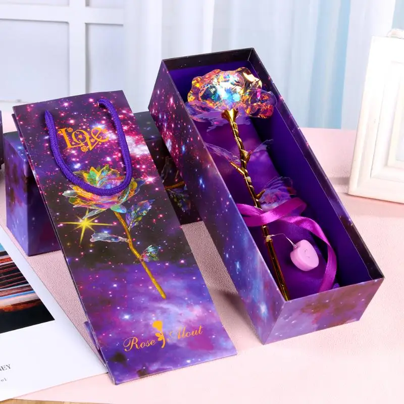 24K Хрустальная фольгированная Подарочная коробка красочная Золотая Роза Обнаженная цветок свадебный фестиваль