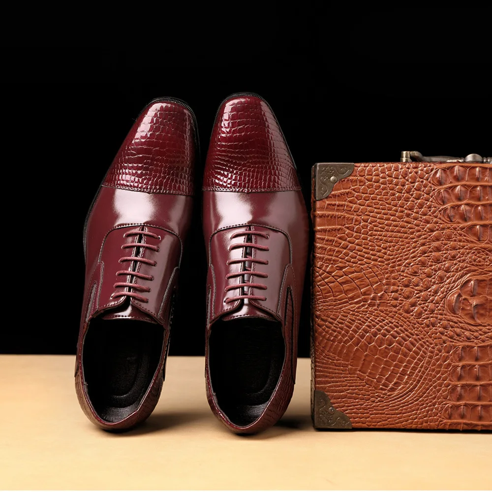 Merkmak/Новое поступление; Мужские модельные туфли; модные кожаные туфли с острым носком и узором «крокодиловая кожа»; деловые оксфорды; официальная обувь; большие размеры