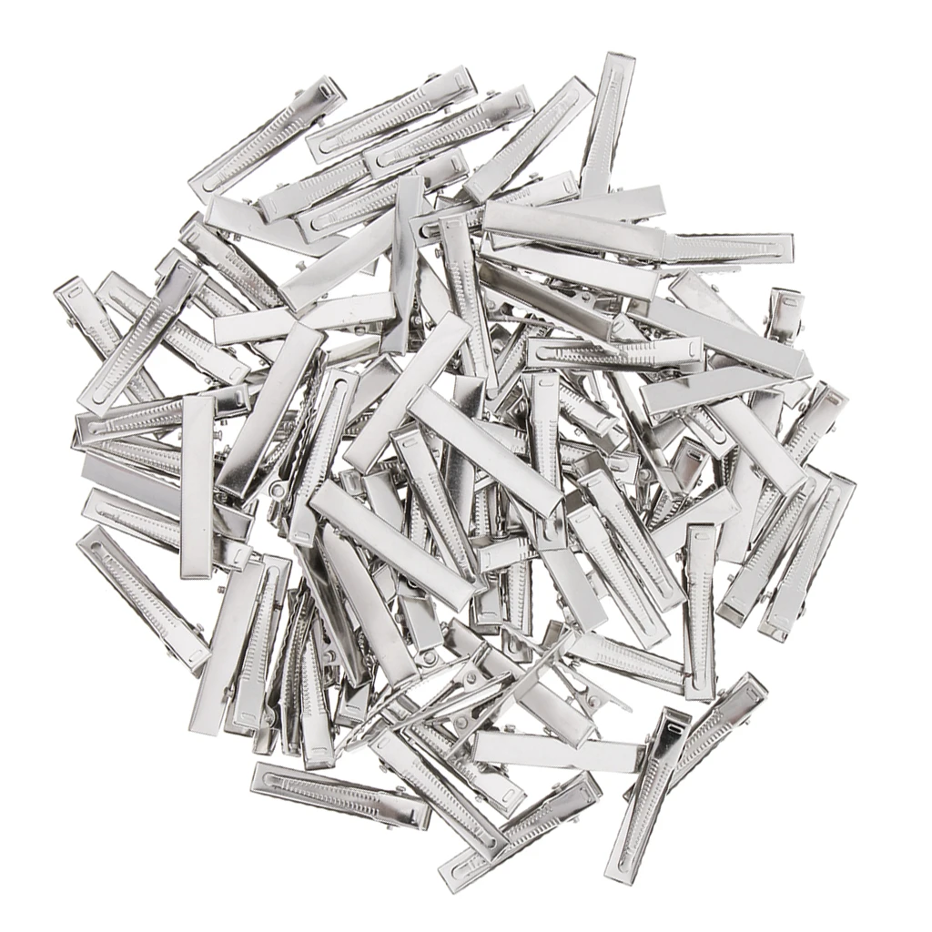 50x Silver Crocodile Flat Hair Clips Pins Prong Pinch DIY Hairbow Bulk