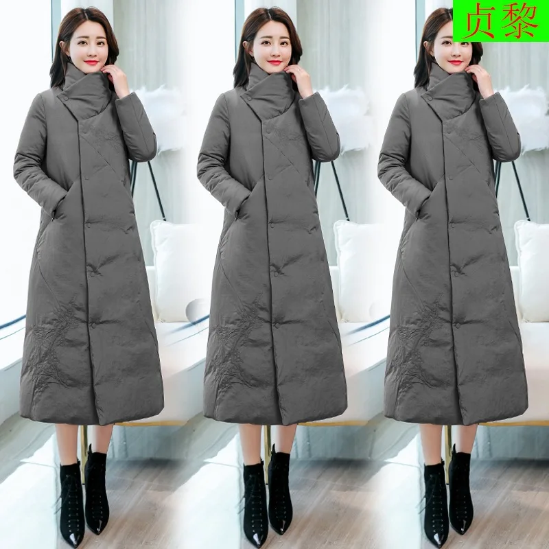 

2018 New Style Winter over-the-Knee Cotton Overcoat Retro National Wind down Jacket Cotton-padded Clothes Women's Exta-long to A