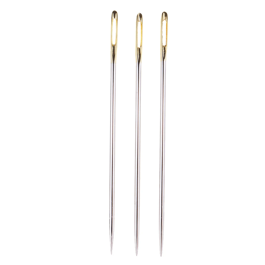 Pack of 3 Extra Long Large Eye Stitching Needles, Steel, Embroidery & Darners Tool, Easy Thread Hand Sewing Needle, Silver