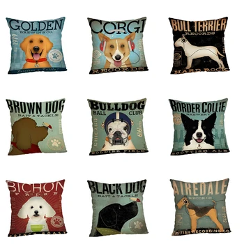

Linen Cotton Decoration Pillow Cover Dog Pattern Throw Pillowcase Home Decor Square Cushion Cover For Sofa/Bed 45x45cm