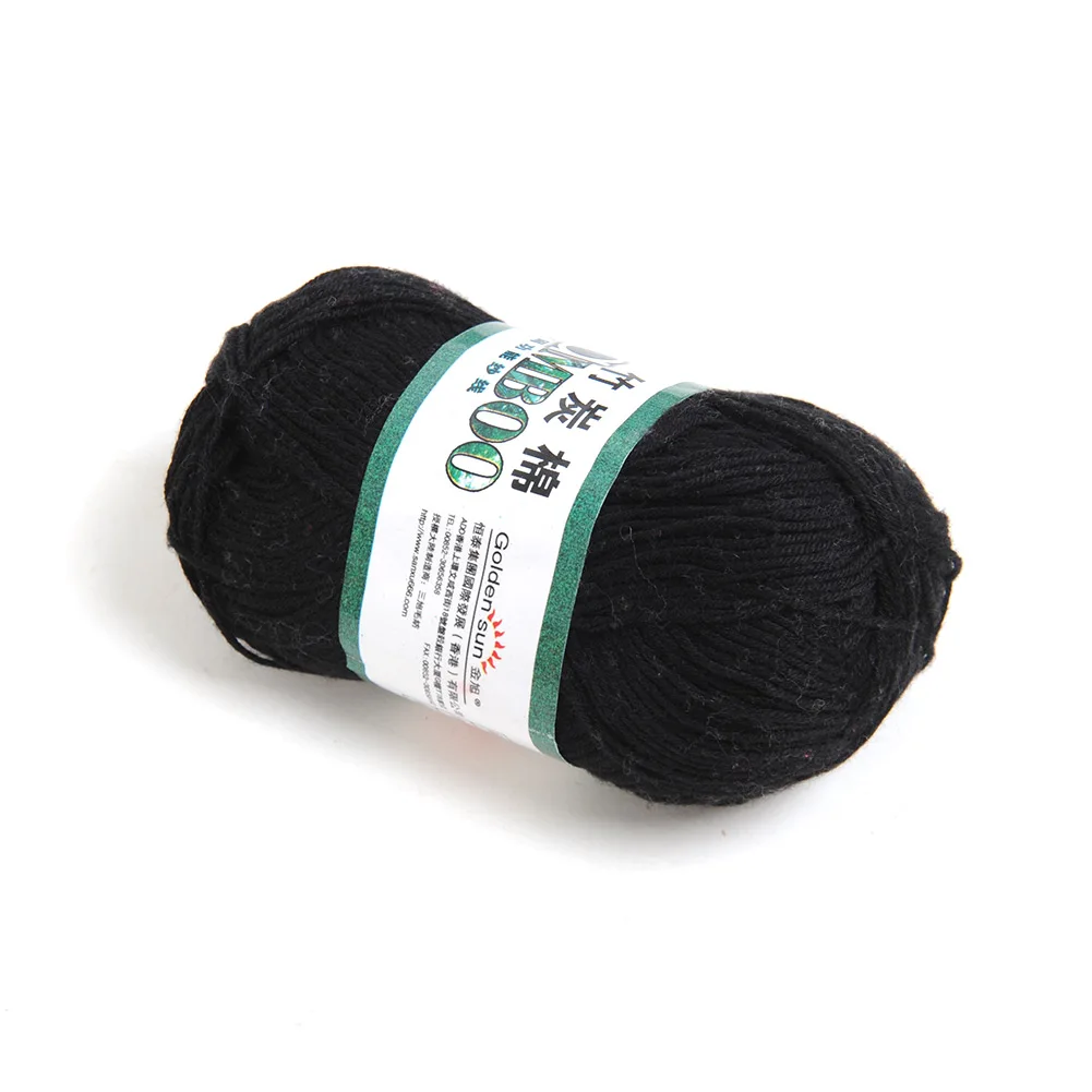 Black Wholesale! Soft Natural Bamboo Cotton Knitting Yarn Fingering 20 Colors - Цвет: Black