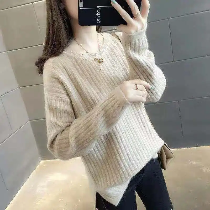 2019 High Street Winter Slim Warm Sweater O-neck Knit Women Solid Color Pullover Loose Comfortable Long Sleeve Brand Clothes | Женская