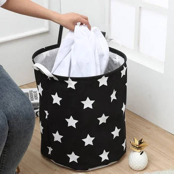 

Lovely Star Printed Storage Basket Cotton Linen Laundry Basket Small Fresh Storage Basket For Bedroom Home Storage