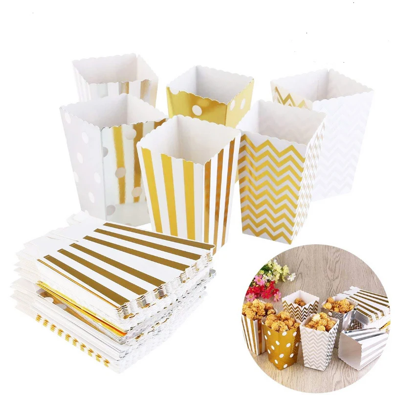 6 шт. золотистые/Серебристые жесткие бумажные мини коробочки для попкорна поп