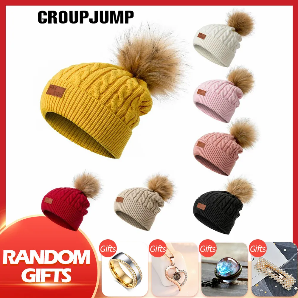 Модные женские зимние шапки GROUPJUMP Вязаная Шапка бини для дам зимняя теплая