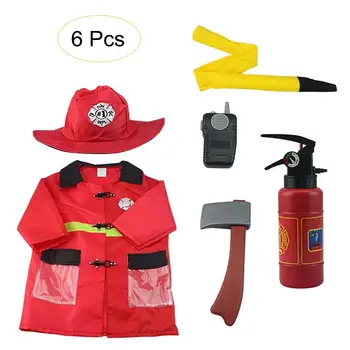 

Construction Worker Fireman Firefighting Costume Role Play House Kit Set Engineering Dress Up Educational Toy Kids Boy Girls 6pc