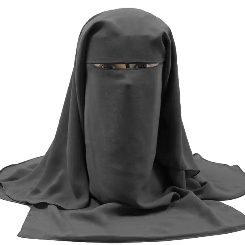 Темно-серый Мусульманская бандана шарф ислам 3 слоя Niqab Burqa черный лицо крышка капот хиджаб кепки головные уборы с вуалью абайя обертывание молитва головы - Цвет: Темно-серый