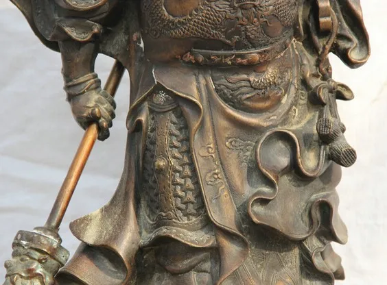 318 китайская Бронзовый народный стенд Guan Gong Yu воин Бог Рыцарь Меч статуя