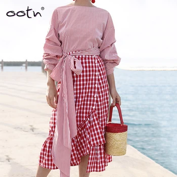 

Streetwear Black Red Plaid Skirt Female Ruffled Casual High Waist Asymmetry Skirts Women Button Down 2020 Summer Fashion Clothes
