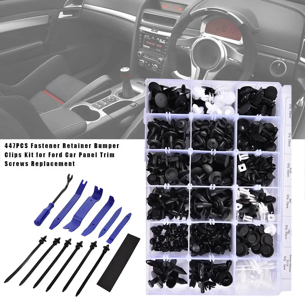 447pcs Set Car Retainer Fastener Clips Kit 18 Popular Sizes Auto Push Pin Rivets Set Bumper Door