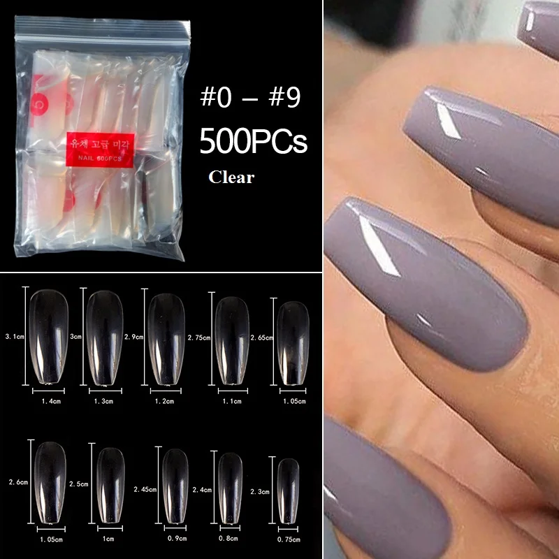 500/100pcs/bag French Ballerina Fake with Designs Nail Art Tips Gradient Clear Coffin Nails Full Cover Manicure | Красота и здоровье
