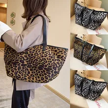 Большая вместительная шерстяная сумка, модная женская леопардовая многоразовая сумка для покупок, женские пляжные сумки, сумки для покупок с принтом