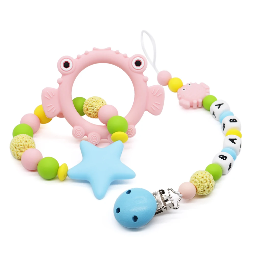 

Pink Fish Shape Teether&Pacifier Clips For Baby Infant Chewable Toys BPA Free Food Cute&Soft Silicone Beads For Teether