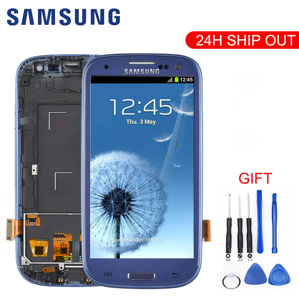 Pаспродажа Оригинальный Для SAMSUNG Galaxy S3 дисплей i9300 i9300i сенсорный экран дигитайзер Замена для SAMSUNG Galaxy S3 ЖК экран Рамка