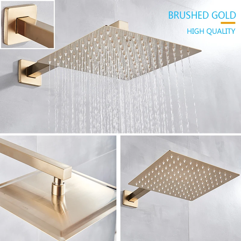 Brushed Gold Bathroom Shower Set Rainfall Shower Head Single Handle Faucet Wall Mounted Bath Mixer Water Set bathroom shower faucet set