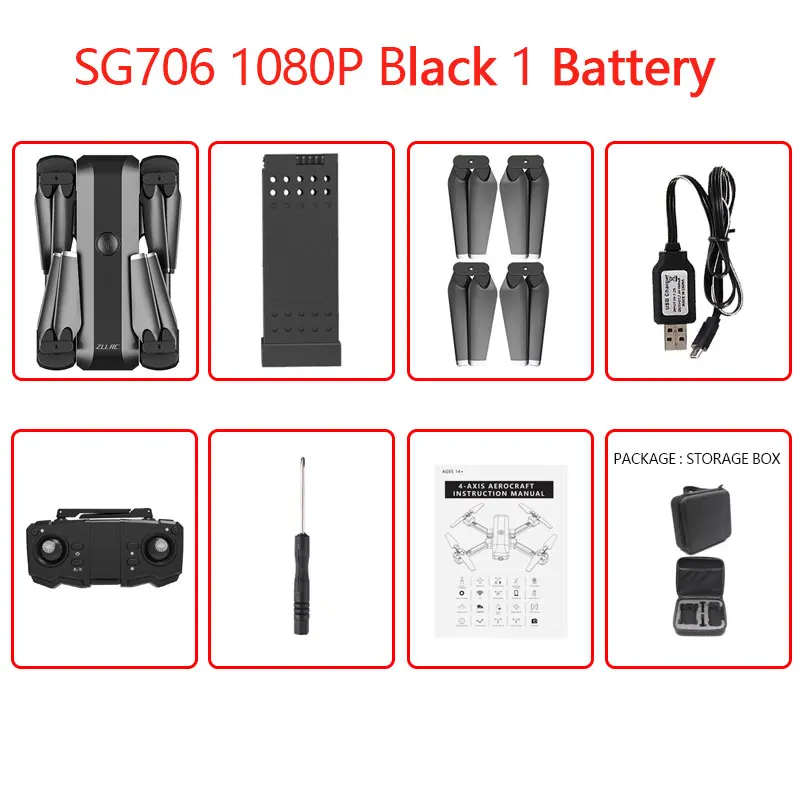 1080P-Storage-Box Детские игрушки SG706 4K WiFi 1080p двойная камера Квадрокоптер оптический поток стабильность высота RC игрушечный вертолет с камерой - Цвет: 1080P-Storage-Box