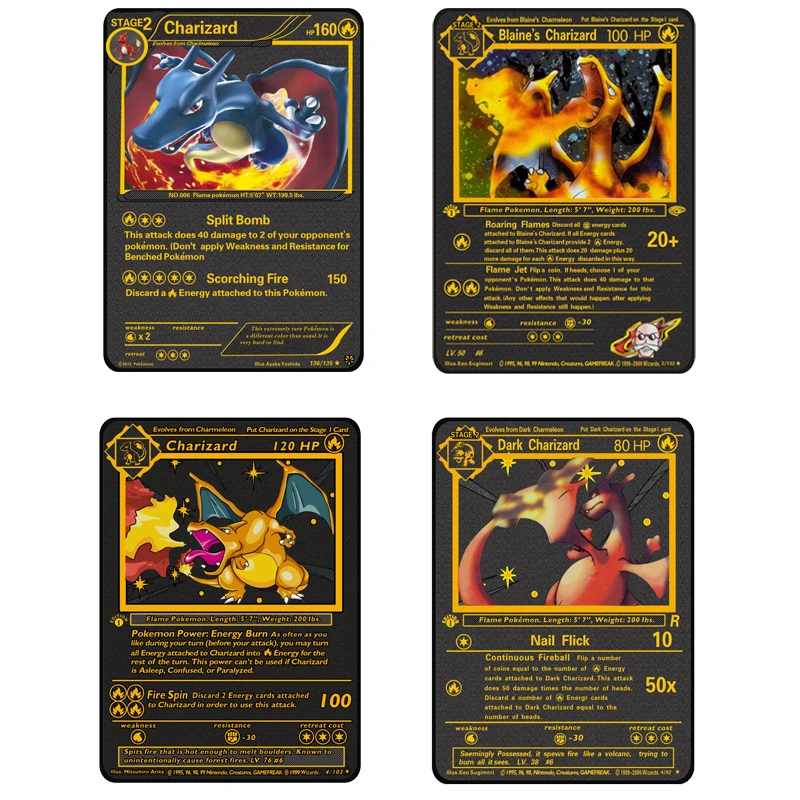 Pokemon Cards 15 species Charizard Max Custom Metals V Vmax Cardrainbow Gold Card-Hp 508 330 350 Children's toys | Игрушки и хобби