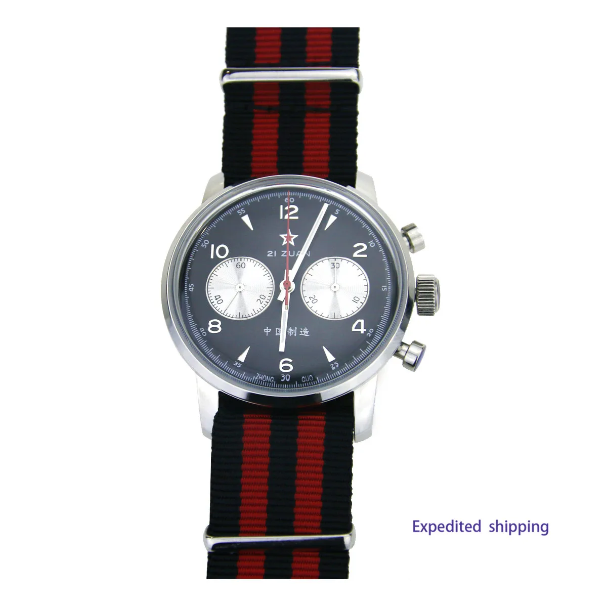 

Mens 42MM Pilot Watch Mechanical Chronograph Seagull Mvmt 1963 Black Panda Type B Flieger