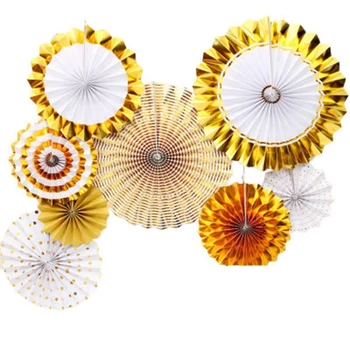 

8Pcs/Set Gold Paper Fans Set Party DIY Decoration Hanging Pinwheels Fan for Birthday Wedding New Year Festival Decor