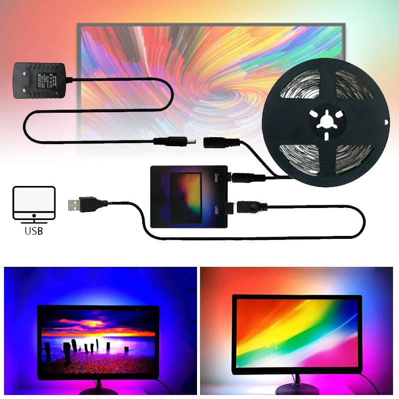 US $15.49 WS2812B RGB USB LED Strip Light 5050 TV HDTV Desktop Computer PC Monitor Dream Screen Decoration Backlight Lighting