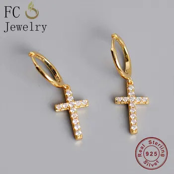 

FC Jewelry 925 Silver Punk Style Small Golden Cross Pendant Hoop Earring For Pendientes Young Girls Teen Gift Boucle 2020 NEW