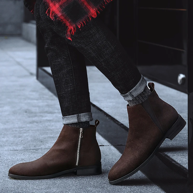 Мужские ботинки «Челси»; ботильоны; модные мужские брендовые кожаные качественные слипоны в байкерском стиле; мужской зимний теплый Челси