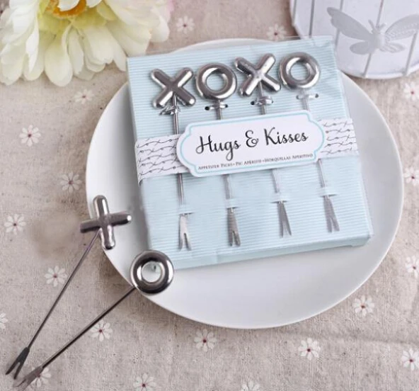 10 компл./лот)+ XOXO трубочки для аперитива свадьбы пользу вилки для фруктов из нержавеющей стали в подарочных мешочки, принадлежности для праздника