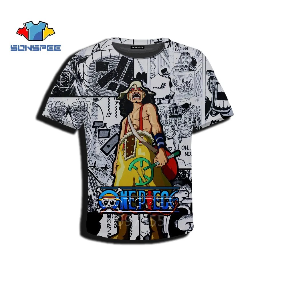 SONSPEE One Piece Брук Харадзюку уличная одежда для маленьких мальчиков и девочек модная футболка аниме Повседневное мультфильм 3D топ с принтом футболки для детей A519