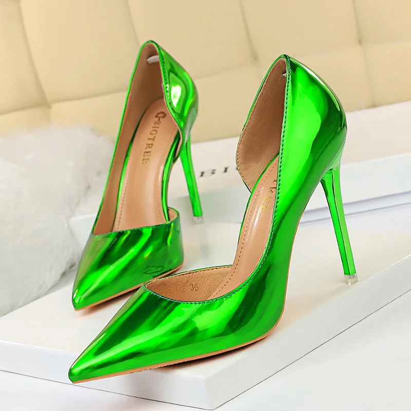 BIGTREE/обувь г. Новые женские туфли-лодочки пикантные женские туфли на высоком каблуке свадебные туфли на каблуке-шпильке, серебристые вечерние туфли женская обувь на каблуке - Цвет: 18188-2-green