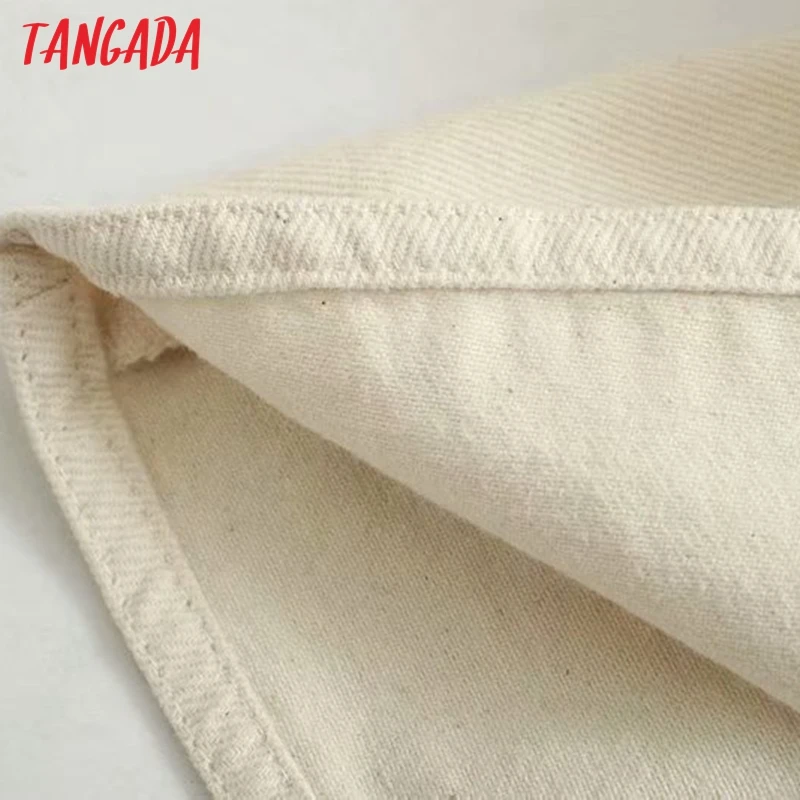 Tangada женские белые тонкие джинсовые куртки с поясом и карманом с длинным рукавом и отложным воротником куртки женские топики для друзей 4M72