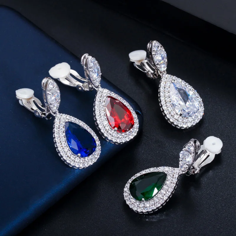 Фото Серьги-клипсы женские с фианитом, без пирсинга, E100 №4