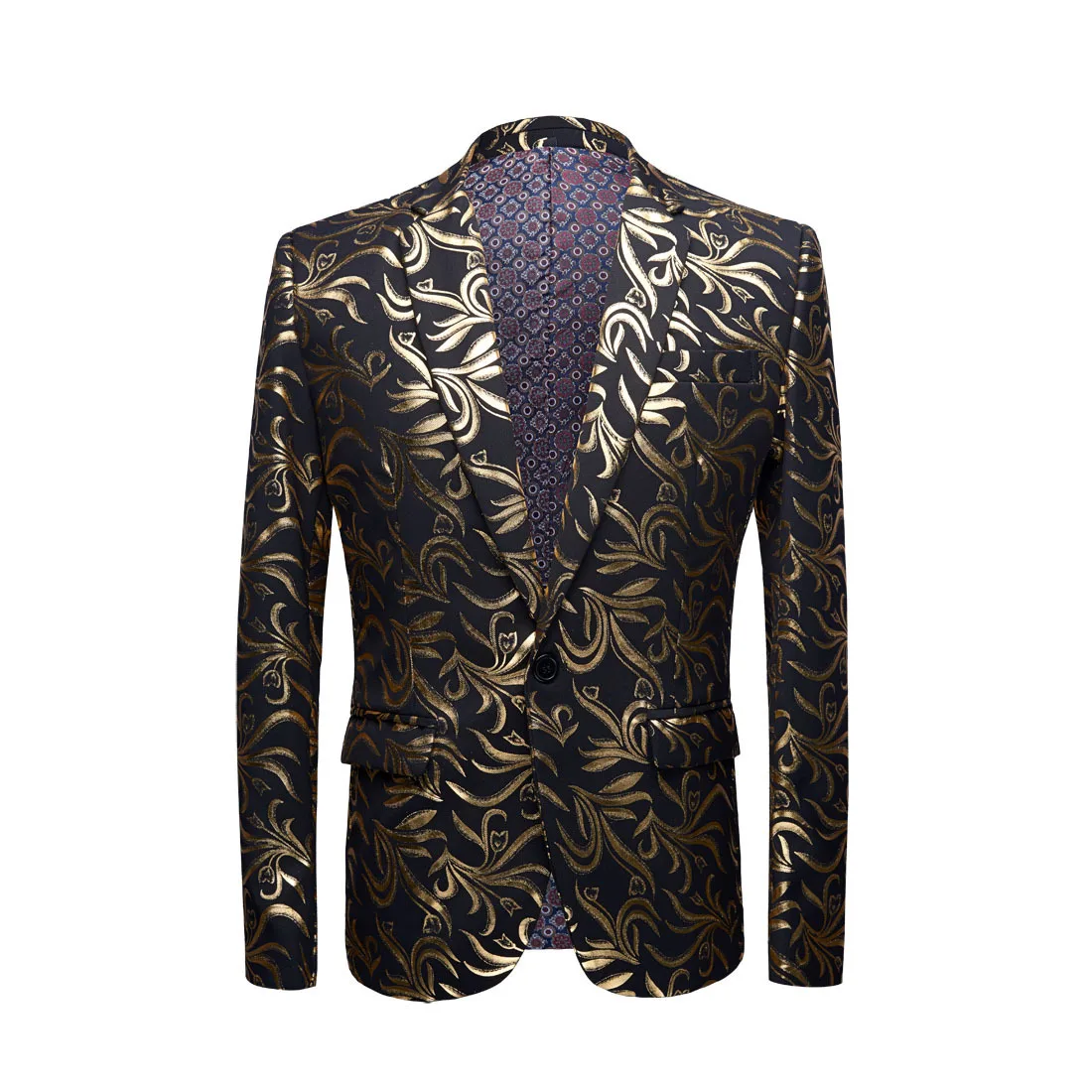 5-1 flat lapel Aismz Tide Мужской блестящий синий узор розы Повседневный приталенный костюм куртка хип-хоп диджей ночной клуб блейзеры для певцов сценическая одежда - Цвет: 5-1 flat lapel