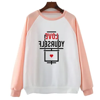 

Love Your Self Mirrored Autumn Spring Harajuku Fashion Hooded Printed Hoodie Fitness Hooded Camiseta Hombre