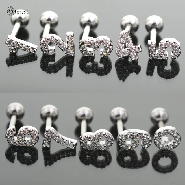 Starose 1Pc 16G 1.2x6mm Rod Micro Inlaid Crystal Number O~9 Ear Stud Helix Piercing Cartilage Tragus EarringS Nose Ring Jewelry