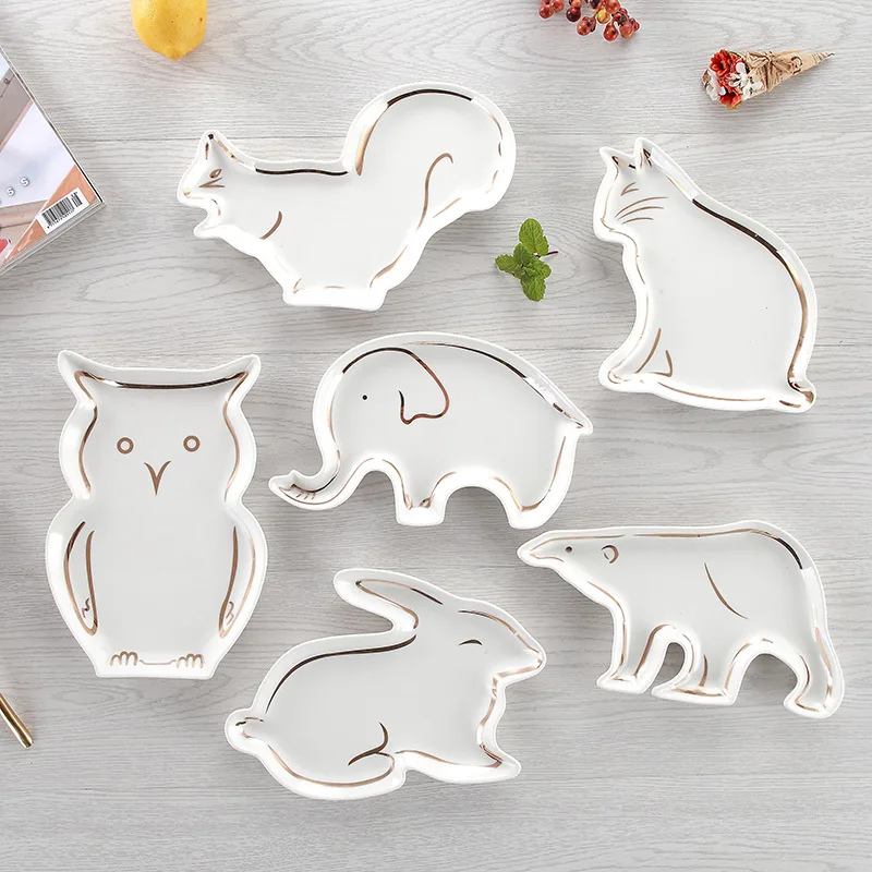 New Animal Series Ceramic Plate Simple Cartoon Breakfast Plate Dessert Plate Home Kitchen Tableware