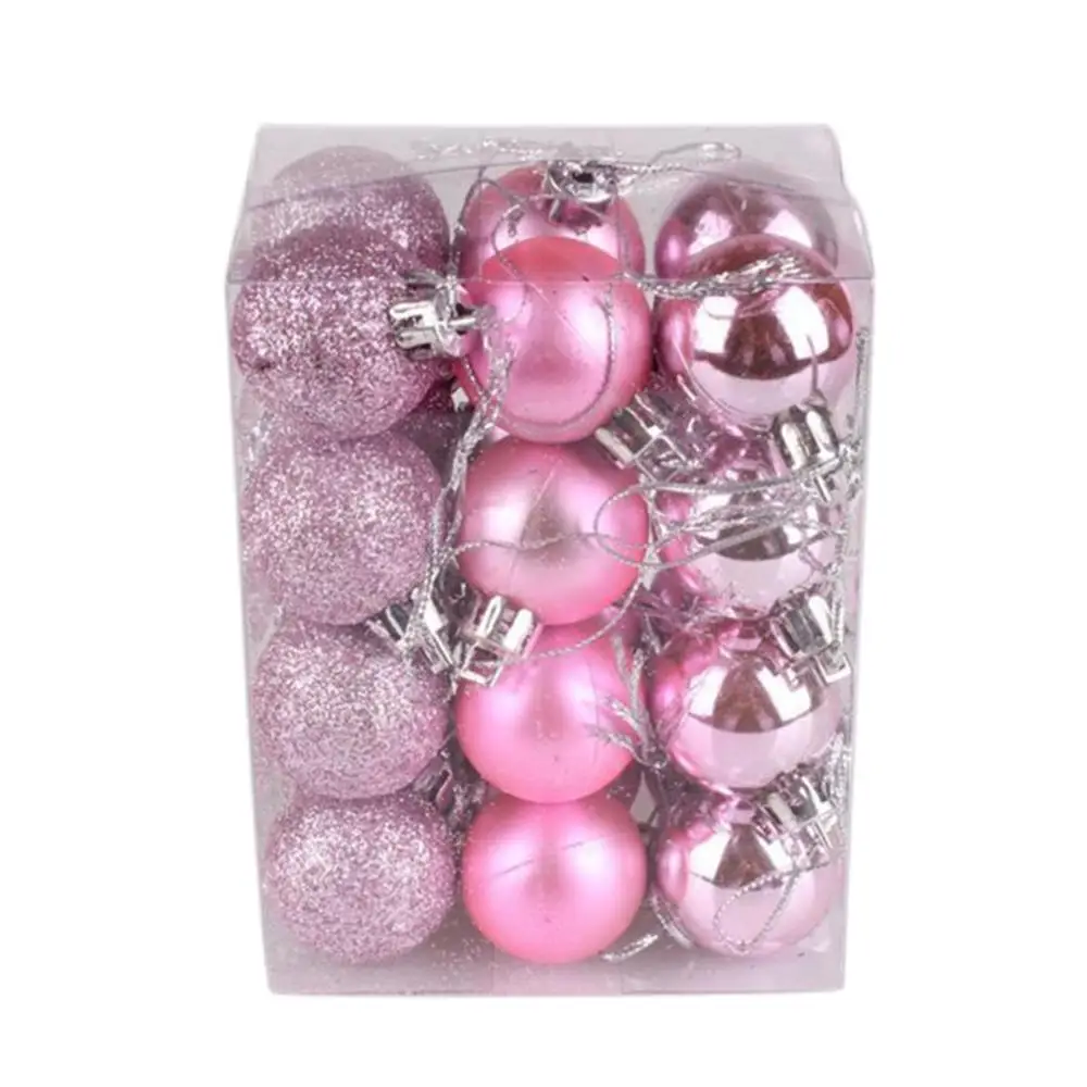 24 шт. 3 см пластиковые шарики для рождественских елок Baubles садовые вечерние украшения для дома - Цвет: Розовый
