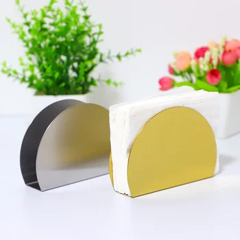 

Nordic golden stainless steel semi-circular tissue holder vertical tissue holder metal restaurant hotel flat paper holder