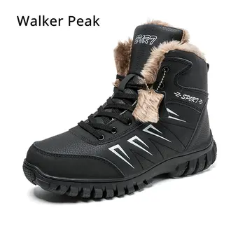 

Mens Boots Winter With Fur 2019 Warm Ankle Snow Boots for Men Genuine leather Shoes Male Footwear Fashion Rubber Walker Peak