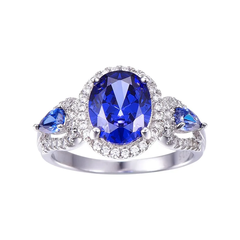 Кольцо из серебра 925 пробы Bague Ringen для женщин, роскошные вечерние кольца 8*10 мм, сапфир, ювелирные изделия для девушек, голубой циркон, Size6-10