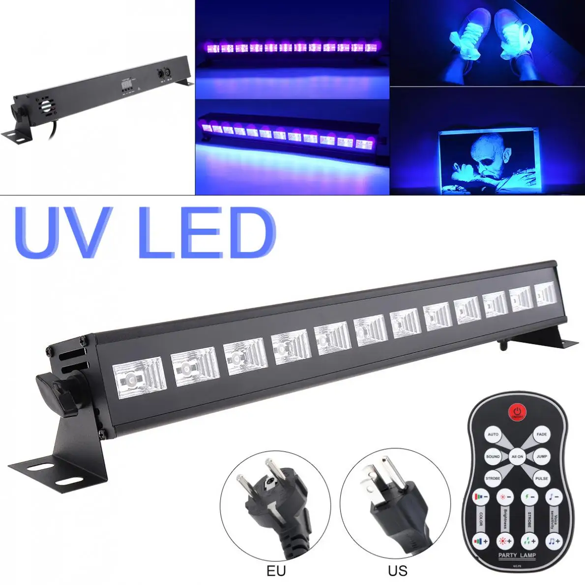 

36W 12 LEDs UV Black Light Remote Control Purple Light Bar with Automatic Voice Control DMX512 for Stage Disco Club Party Xmas