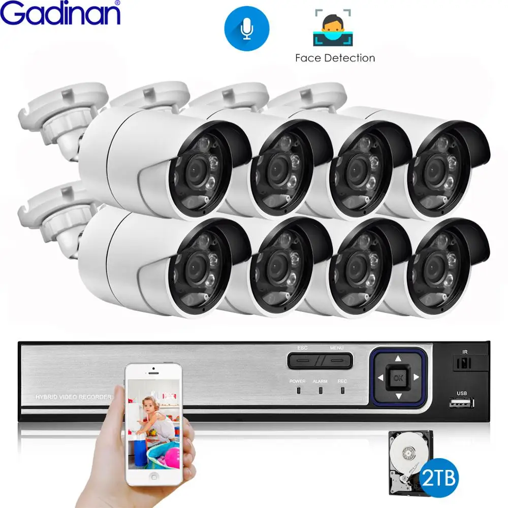 

Gadinan 8CH POE NVR Kit Outdoor Audio Security Camera Face Detection CCTV System 5MP IP Camera Video Surveillance Set XMEye APP