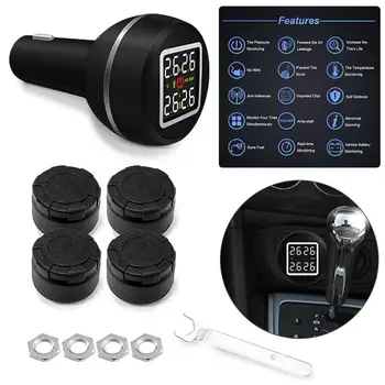 

Mini Car TPMS Tire Pressure and Temperature Monitoring System with USB Socket 4 External Sensors Car Accessories