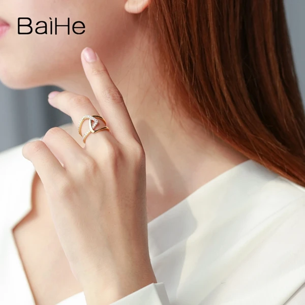 BAIHE Solid 14K желтое золото 0.26ct Сертифицированный круглый H/SI натуральные бриллианты свадебные женские модные ювелирные изделия кольцо